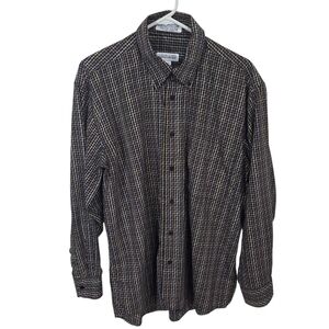Joseph & Feiss Black and Brown Casual Button Down Shirt Size L